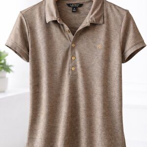 Lauren Ralph Lauren Taupe Brown Polo with Gold RL Monogram